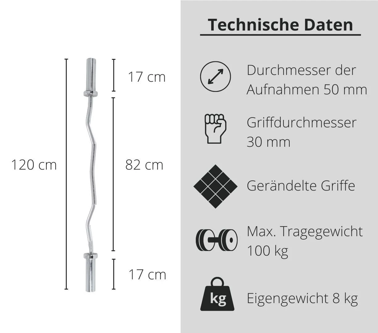 FUEL Fitness Olympia SZ Curlstange 120cm Inkl. Schnellverschlüsse 7 FUEL Fitness Olympia SZ Curlstange 120cm Inkl. Schnellverschlüsse – Bild 7